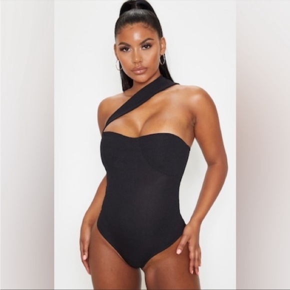 PrettyLittleThing Tops - Pretty Little Thing Ribbed Cross Body Strap Bodysuit